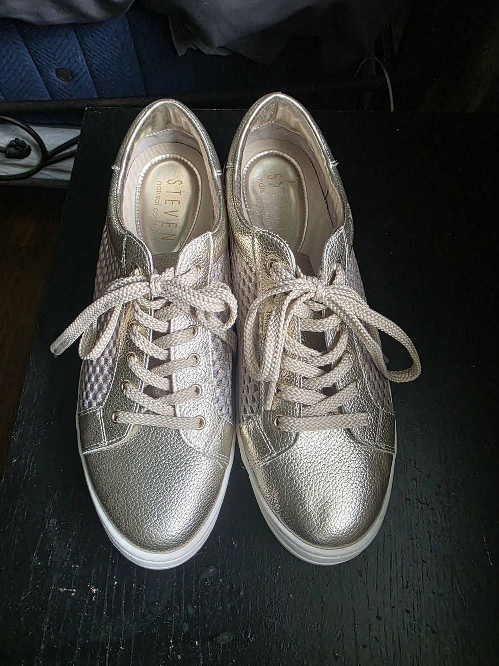 Steve Madden Metallic Gold Lace-Up Sneakers with Mesh Panels